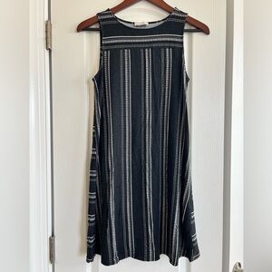 LOFT Black and White Striped Midi Dress